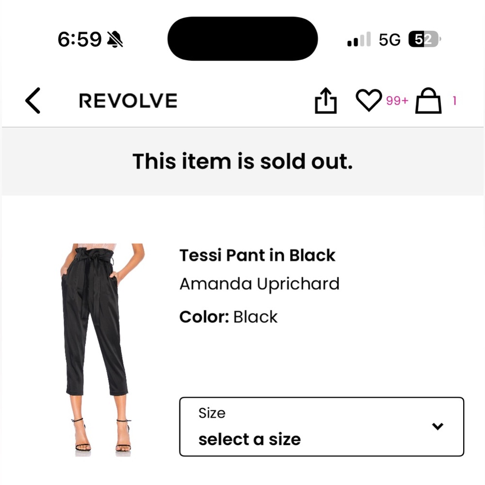 XS Revolve Amanda Uprichard Tessi Pant in Black